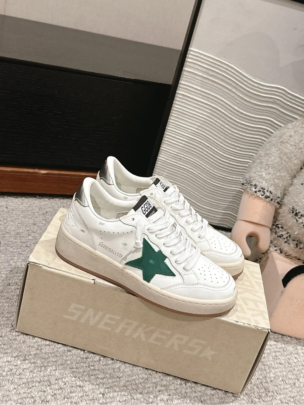 Golden Goose White Low-Top Sneakers with Green Star